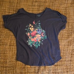 Mudd Dark Blue Floral Short Cold Sleeve Tee